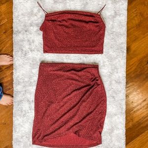 Red glittery skirt and crop top set